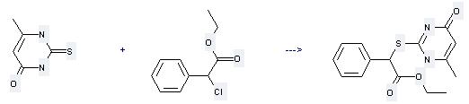 Benzeneacetic acid, a-chloro-, ethyl ester can react with 6-Methyl-2-thioxo-2,3-dihydro-1H-pyrimidin-4-one to give (4-Methyl-6-oxo-1,6-dihydro-pyrimidin-2-ylsulfanyl)-phenyl-acetic acid ethyl ester.